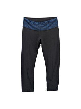 Lululemon Reversible Yoga Leggings Womens Black Blue Stretch Cropped Pants Sz 4
